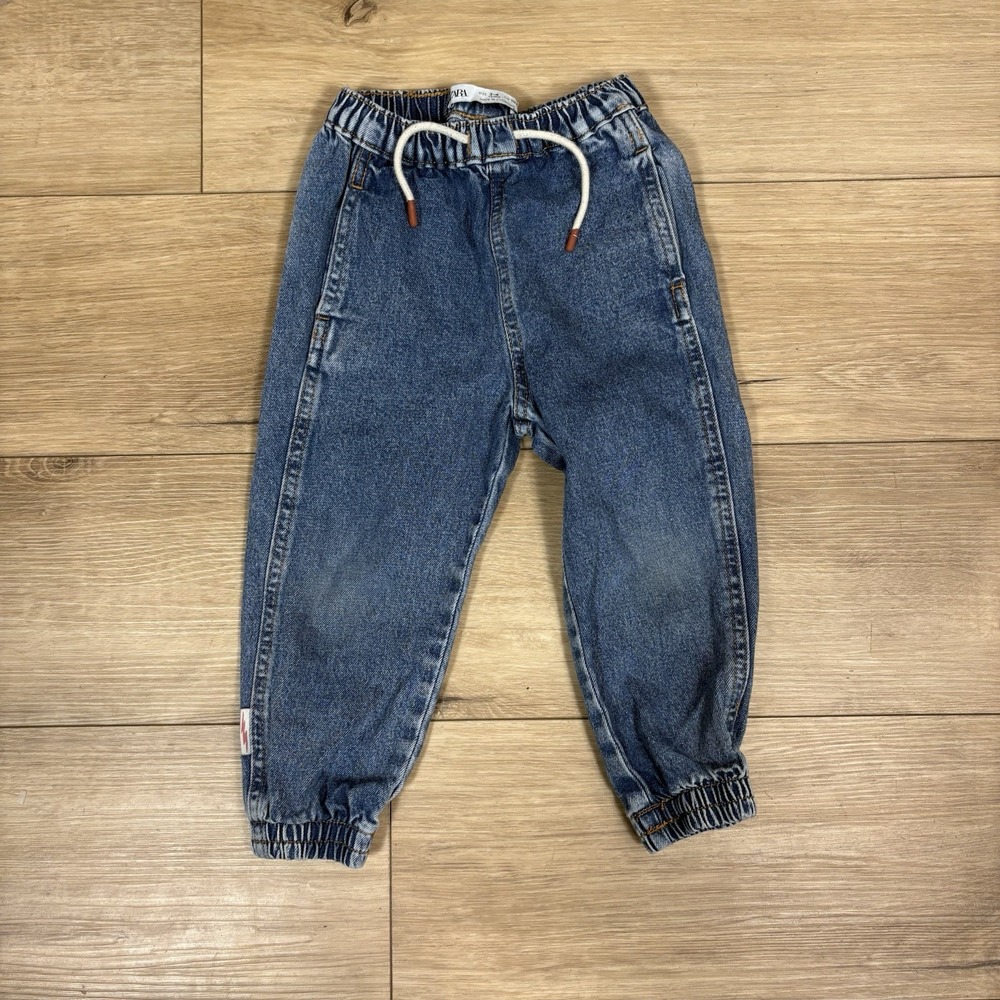 ZARA Kids 3/4 Denim Jeans 3-4 Unisex‎ Drawstring Elastic Pull On Party Mood